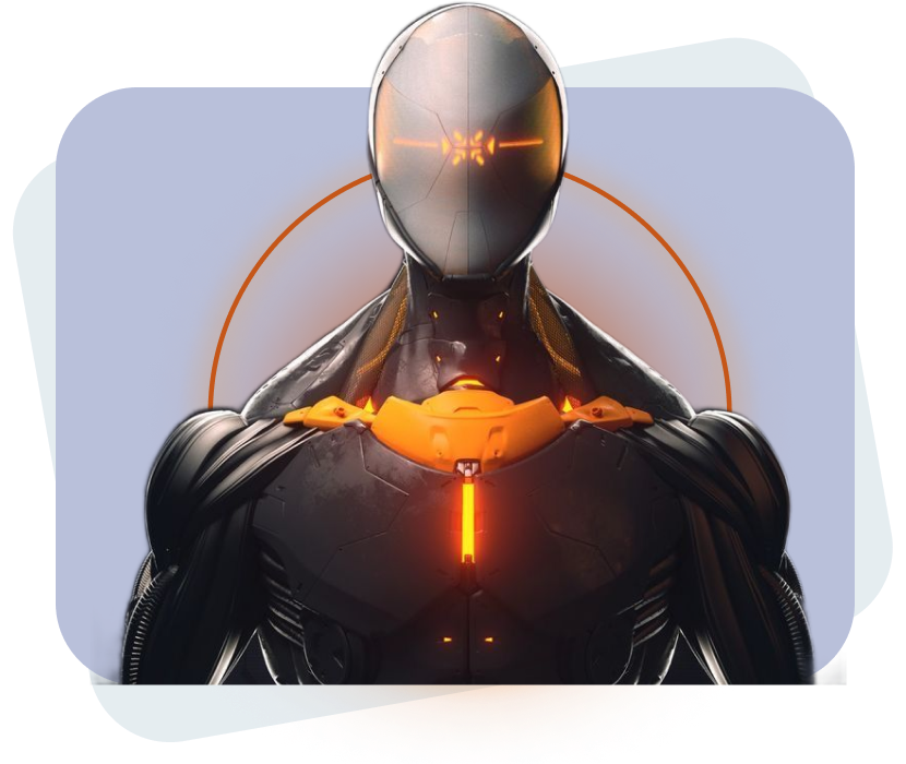 Robot with rectangles in background